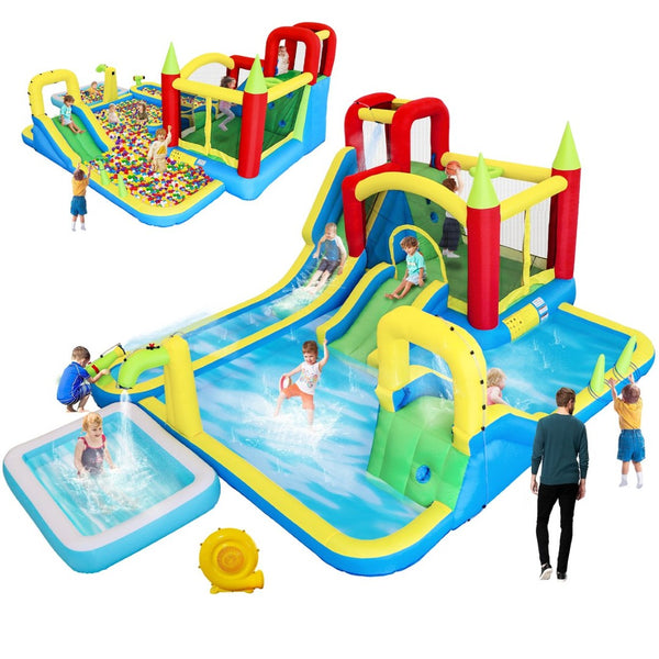 English Elm 11 in 1 Inflatable Backyard Water Park Bounce Castle with Slide Trampoline Climbing Wall W1677P459454