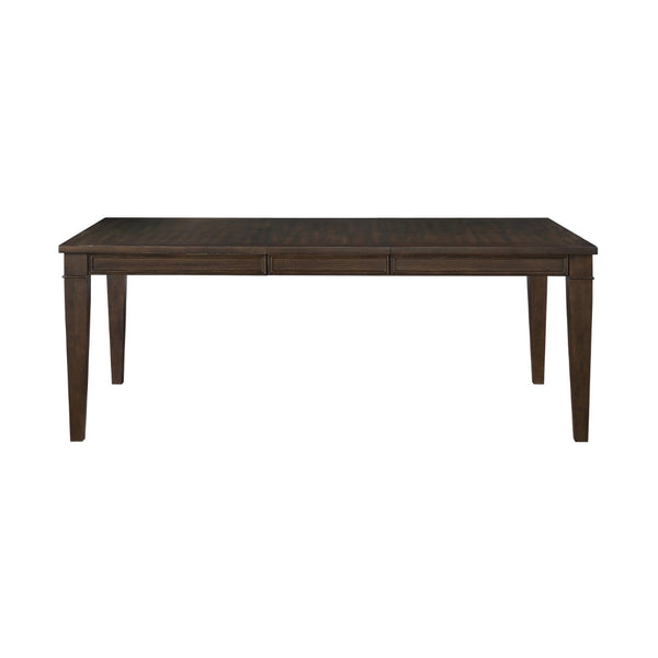 English Elm Dark Brown Oak Veneer Expandable Dining Set with Bench Beige Upholstered Chairs B011S00986