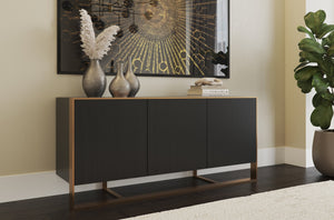 Sunpan Dalton Modern Sideboard - Stunning German Oak Veneer Design with Ample Storage for Any Space Antique Brass / Black