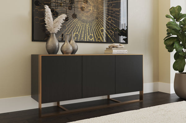 Sunpan Dalton Modern Sideboard - Stunning German Oak Veneer Design with Ample Storage for Any Space Antique Brass / Black