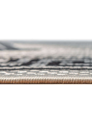 Unique Loom Outdoor Border Greek Key Machine Made Geometric Rug Gray, Black/Gray/Silver 6' 0" x 6' 0"