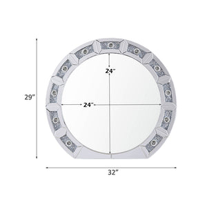 English Elm Noralie Round Wall Mirror with Faux Diamond Frame and Built-in Ambient Lighting B2726P445770
