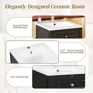 English Elm 16-inch French Style Freestanding Vanity Set with Ceramic Sink and Soft Close Cabinet Black N710P405388B