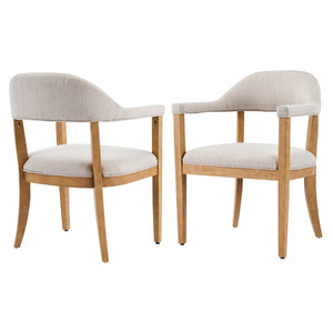 English Elm Wood Frame Upholstered Dining Chairs Set of 2 Curved Back Rubberwood Armrest Seating Beige,Natural N768P389407N