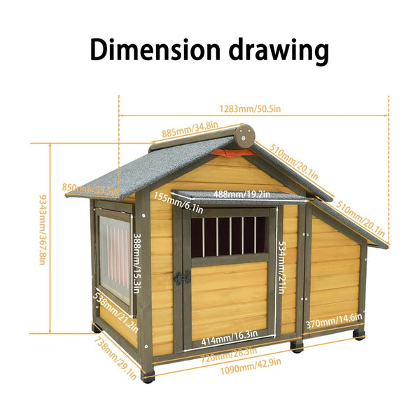 English Elm 50" Solid Wood Outdoor Dog Kennel Insulated Shelter with Shingled Roof for Small Breeds W1431P421934