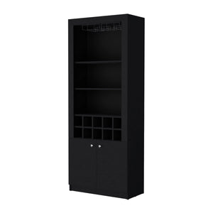 English Elm Wenge Tall Bar Cabinet with Wine Storage, 10 Shelves, 2 Doors — Stylish Particleboard Organizer (99) B062P193657