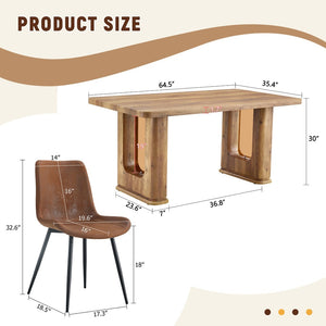 English Elm Table and Chair Set Seats Six with Wood Grain Top and Upholstered Brown W1151S03575