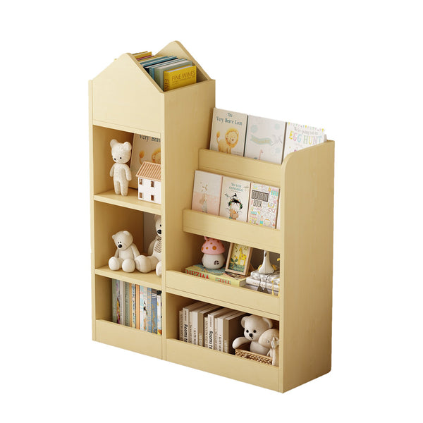 English Elm Wood Kids Wooden Bookshelf Toy Organizer with 6 Compartments, 2 Bins, Durable MDF, Kid-Safe Storage W2876P233553