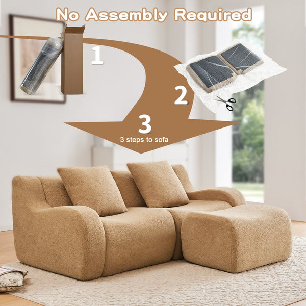 English Elm L-Shaped Teddy Fabric 2-Seat Sofa - No Assembly, Ergonomic Design, High-Density Comfort For Any Space W714S01429
