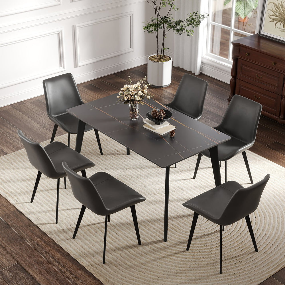 English Elm 55.12" Modern Artificial Stone Dining Table With Black Metal Legs - Sleek Design For 6 People! W1535S00510
