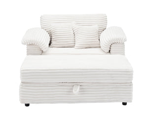 English Elm 47.24-inch corduroy armchair with storage ottoman and USB ports, spring seat, solid wood frame lounge White W3356S00024