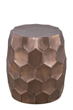 English Elm Modern Round Hand-Hammered Aluminum Coffee & End Table Set — Hexagonal Patterned Artisanal Design Copper B009S01531