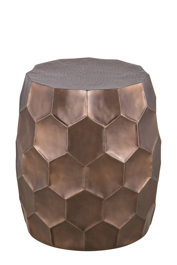 English Elm Modern Round Hand-Hammered Aluminum Coffee & End Table Set — Hexagonal Patterned Artisanal Design Copper B009S01531