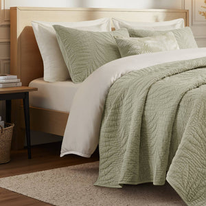 English Elm King Stone Washed Cotton Quilt Set Breathable Garment Dyed Bedroom Comfort Sage B035P496597