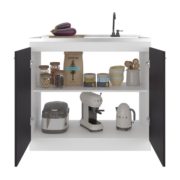 English Elm Utility Sink Base Cabinet with Two Doors Shelved Storage White Oak Laundry Room B097S00262