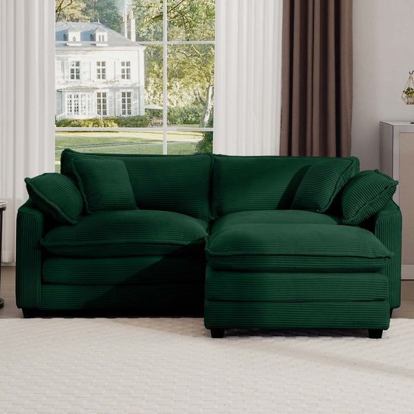 English Elm Corduroy Two-Seater Sofa With Ottoman - Chic L-Shaped Design For Stylish, Cozy Small Spaces! W714S00810