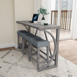English Elm Bar Industrial Bar Table Set with Power Outlet and Upholstered Chairs, Space-Saving Dining Hub Gray W487P333507