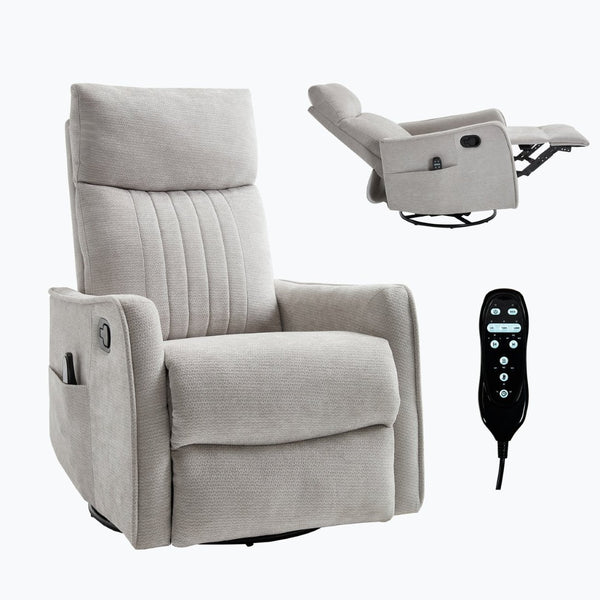 English Elm Blue Fabric Swivel Rocker Recliner with Massage Heat Nodes for Living Room Comfort Light Gray W1803P321838