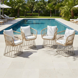 English Elm Outdoor Wicker Dining Chair with Fan Back Teak Finish Steel Frame and Cushion Included N770P385227B