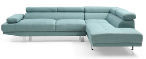 English Elm Riveredge Modern Right-Facing Chaise Sectional with Adjustable Arm & Headrest, Chrome Legs, PU Comfort Teal 21 L x 76 W x 34 H B078S00403
