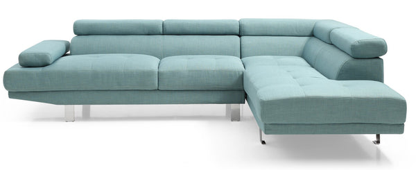 English Elm Riveredge Modern Right-Facing Chaise Sectional with Adjustable Arm & Headrest, Chrome Legs, PU Comfort Teal 21 L x 76 W x 34 H B078S00403