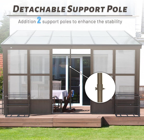 English Elm 10x14ft Aluminum Lean to Solarium with Polycarbonate Panels and Dual Sliding Doors W1859P238678
