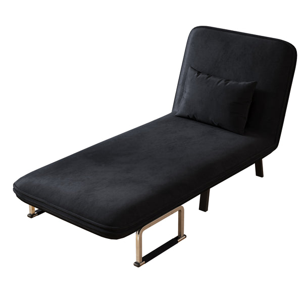 English Elm 31.5″ Convertible Chair Bed with Tri-Fold Design, Adjustable Backrest, Plush Pillow, Durable Frame for Home Comfort and Office Lounging Black W1767P220577