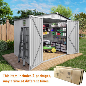 English Elm 8x6 Galvanized Steel Outdoor Storage Shed with Pitched Roof Lockable Doors and Window W3213S00007