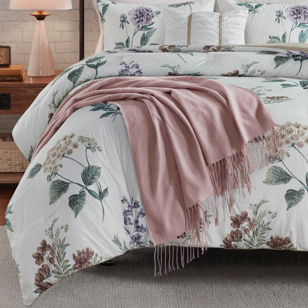 English Elm 7 Piece Seersucker Comforter Set With Throw Blanket In Taupe & Blush - Cozy Cottage Chic Style B035P266669