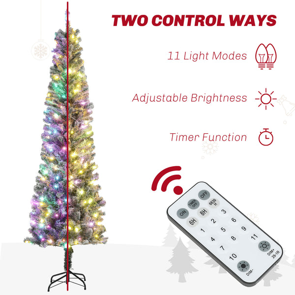 English Elm Homcom 7.5 Ft Pre-Lit Pencil Christmas Tree With 220 Dual-Color Leds & Snow-Flocked Branches For Holidays W2225P249683