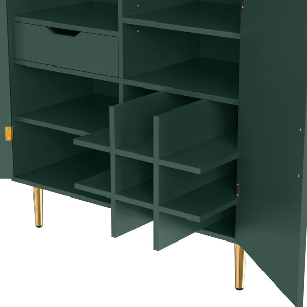 English Elm Modern Fluted Bar Cabinet with Wine Rack Glass Holders Adjustable Shelving and Hidden Drawer Green N728P438606G