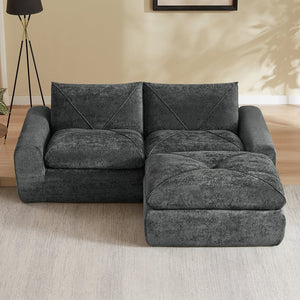 English Elm Modern Chenille Modular Sofa with Ottoman Thick Cushions for Living Room or Apartment Dark Gray W3396S00072