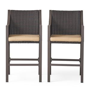 English Elm Christopher Knight Home® - RIGA Bar Stool Brown Multi - Durable Iron & Aluminum Frame, PE Wicker Back, Cushioned Comfort, Patio-ready 57384.00