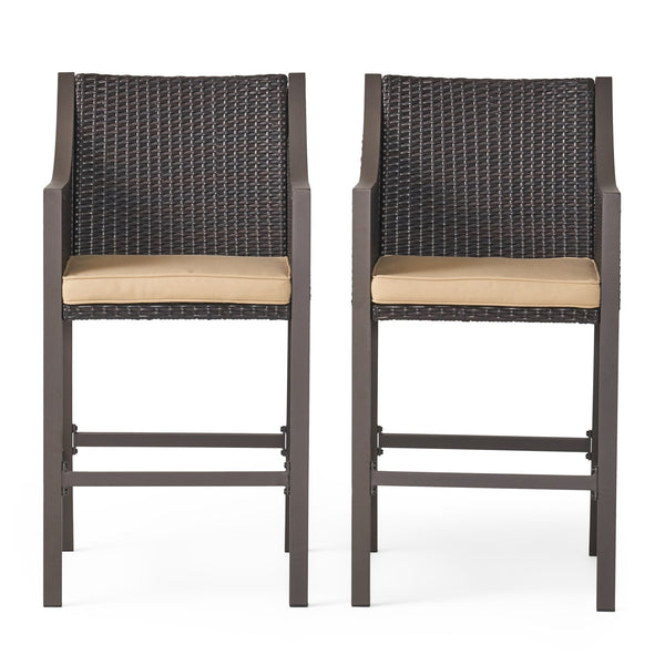 English Elm Christopher Knight Home® - RIGA Bar Stool Brown Multi - Durable Iron & Aluminum Frame, PE Wicker Back, Cushioned Comfort, Patio-ready 57384.00