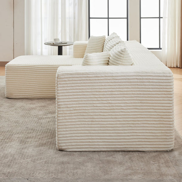 English Elm Modular cloud-inspired sectional sofa with chaise — no assembly, corduroy comfort for family rooms White W2311S00002