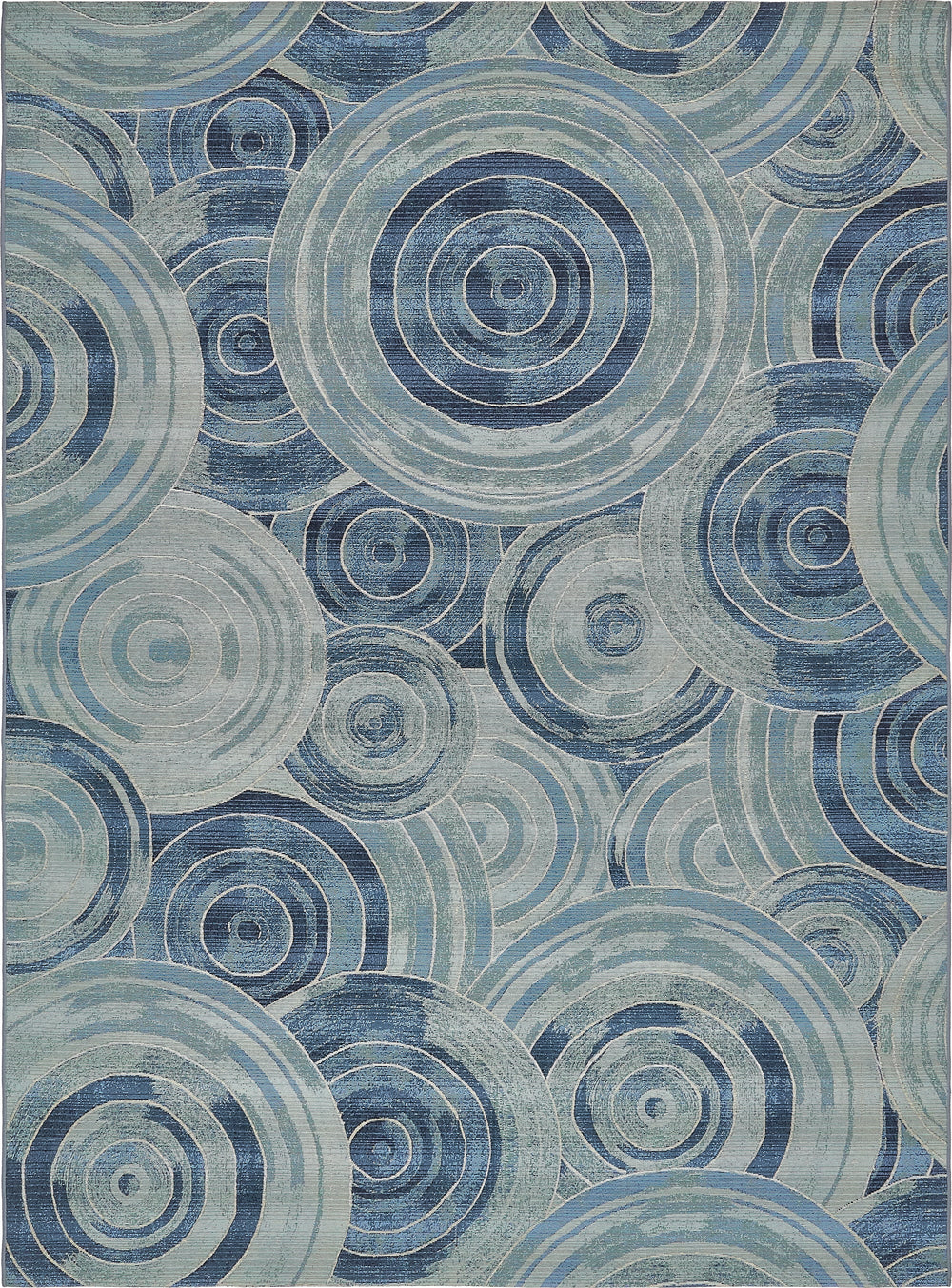 Unique Loom Outdoor Modern Rippling Machine Made Geometric Rug Light Blue, Navy Blue/Blue 8' 0" x 11' 4"