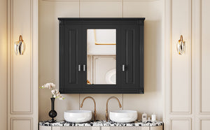 English Elm Bathroom Wall Cabinet with Mirror and 5 Shelves — Wall-Mounted Medicine Cabinet, Modern Storage Solution Black N710P252503B