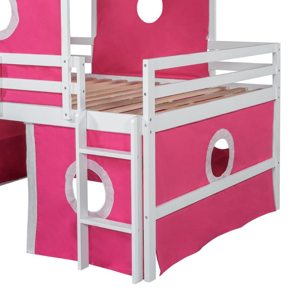 English Elm Full Size Kids Castle Loft Bed with Slide Tent and Tower Pinewood Play Structure LT000771AAH-1