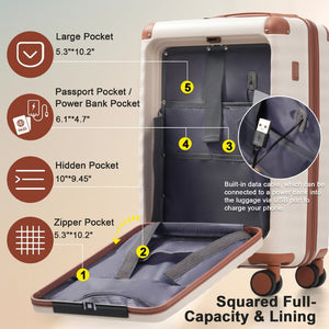 English Elm Luggage 5 Piece Abs Hardshell Travel Set with Usb Port Spinner Wheels and Tsa Lock Brown+White N732P265290K