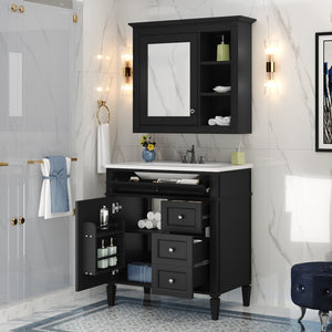 English Elm 30'' Bathroom Vanity Set With Mirror, Modern Freestanding Storage Cabinet & Integrated Sink Design SW000127AAB-1