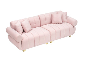 English Elm 89-inch velvet 3-seater sofa with spring cushions, gold metal legs, washable pillowcases, 500lb capacity Pink W1658S00152