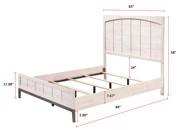 English Elm Contemporary Queen Panel Bed with LED Lighted Headboard, Distressed Textured Wood Finish, Stylish Durable Craftsmanship Beige+White 66 L x 6 W x 40 H B011S01545