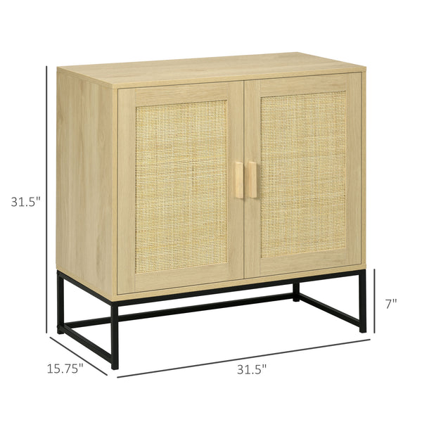 English Elm HOMCOM Boho Accent Cabinet with Rattan Doors, Adjustable Shelf, Anti-Tip Metal Base Sideboard Natural W2225P217398