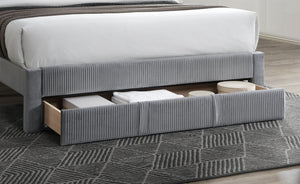 English Elm Luxury Corduroy Upholstered Queen Bed with Horizontal Channel Tufted Headboard and Storage Drawer Gray 62 L x 24 W x 10 H B011P238965