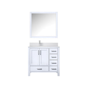 English Elm White Bath Vanity Set With Left Offset Cultured Marble Top, Chrome Faucet & Matching Mirror 36" W B2731S01328-GIGA