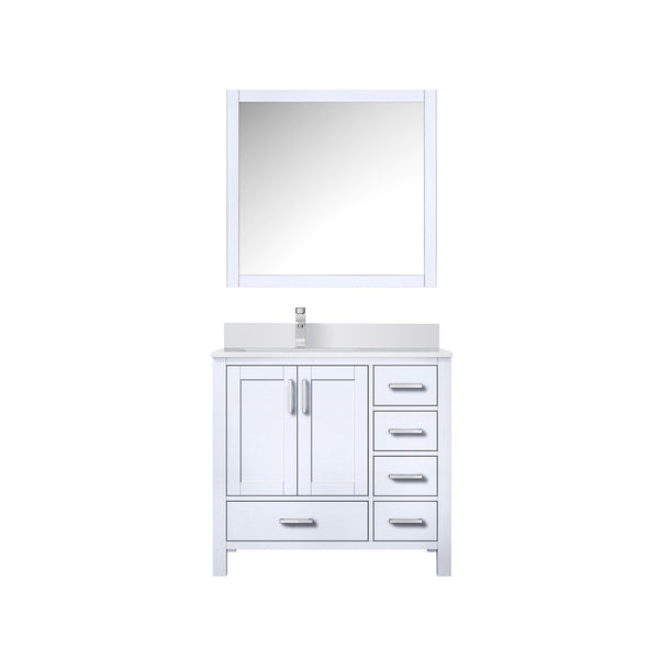 English Elm White Bath Vanity Set With Left Offset Cultured Marble Top, Chrome Faucet & Matching Mirror 36" W B2731S01328-GIGA