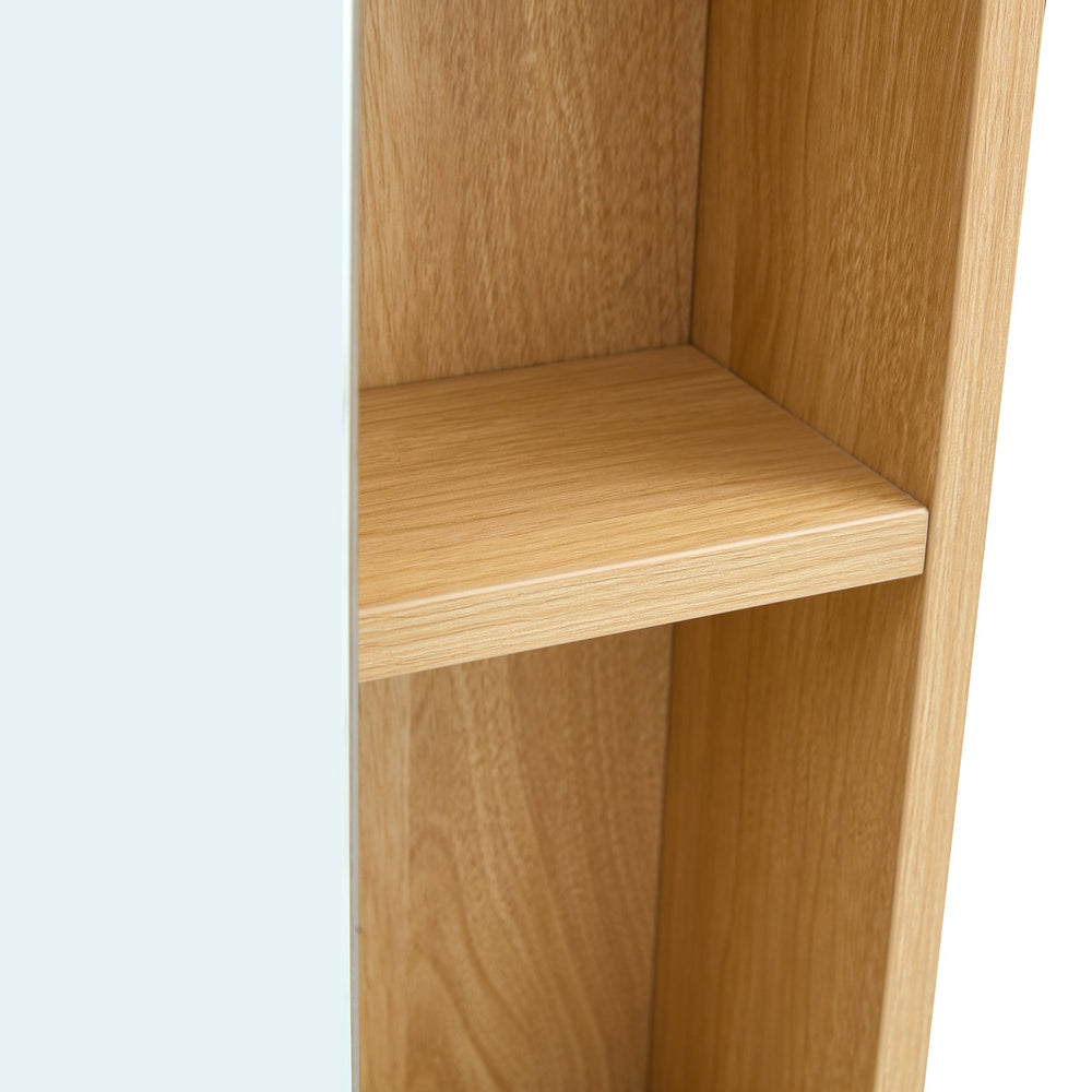 English Elm Bathroom Mirror Cabinet Burly Wood 2-in-1 Wall Mount Storage with HD Mirror, Shelves, Towel Rack W3226P278933