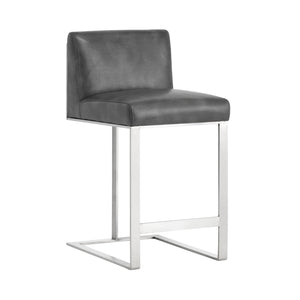 Sunpan Dean Bar Stool with Exposed Brass Frame and Luxurious Bonded Leather for Stylish Spaces Stainless Steel / Cantina Magnetite