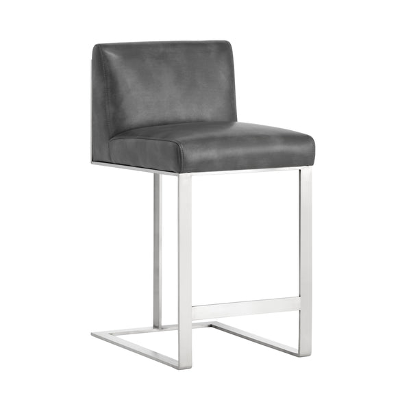 Sunpan Dean Bar Stool with Exposed Brass Frame and Luxurious Bonded Leather for Stylish Spaces Stainless Steel / Cantina Magnetite