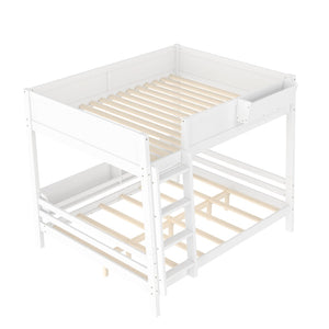 English Elm Queen Over Bunk Bed Pine Frame with Built in Shelving Detachable Vintage Style White W5316S00014